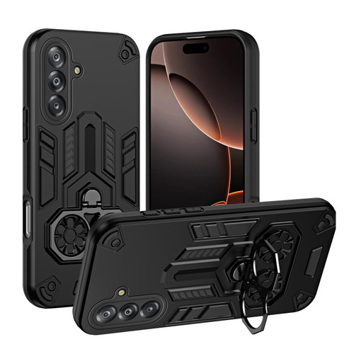 Samsung Galaxy A17 5G Double-Ring Holder PC Hybrid TPU Phone Case - Black