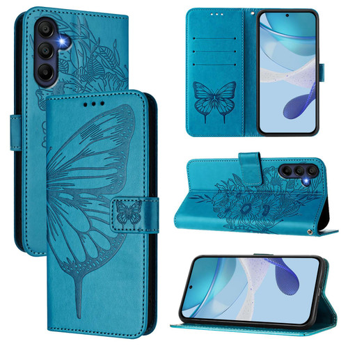 Samsung Galaxy A17 5G Embossed Butterfly Leather Phone Case - Blue