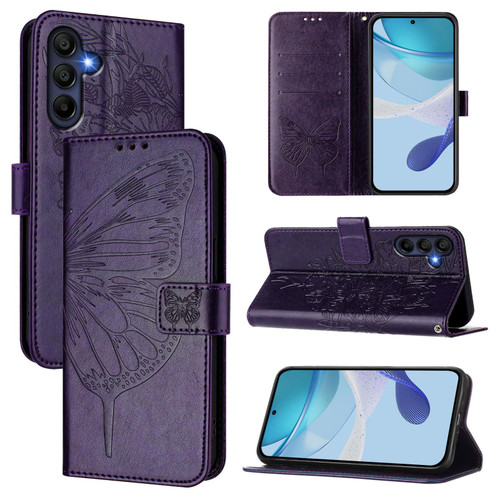 Samsung Galaxy A17 5G Embossed Butterfly Leather Phone Case - Dark Purple