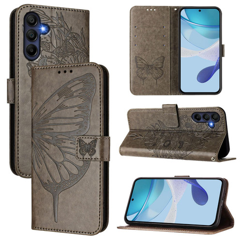 Samsung Galaxy A17 5G Embossed Butterfly Leather Phone Case - Grey
