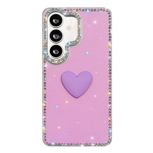 Samsung Galaxy A17 5G Flash Rhinestone Double-sided IMD Love Heart Phone Case - Glitter Purple