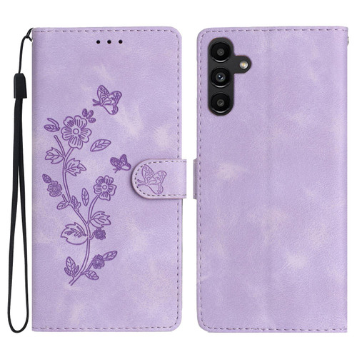 Samsung Galaxy A17 5G Flower Butterfly Embossing Pattern Leather Phone Case - Purple