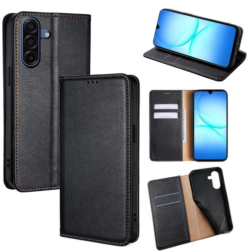 Samsung Galaxy A17 5G Gloss Oil Solid Color Magnetic Leather Phone Case - Black
