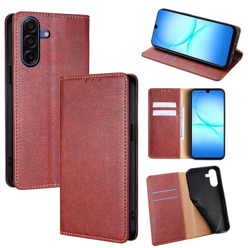 Samsung Galaxy A17 5G Gloss Oil Solid Color Magnetic Leather Phone Case - Brown
