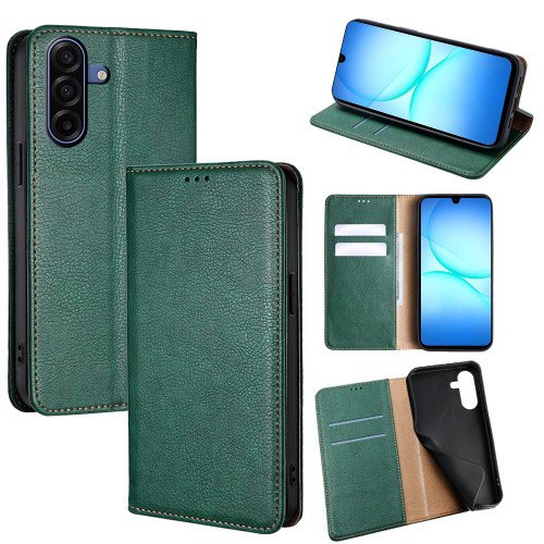 Samsung Galaxy A17 5G Gloss Oil Solid Color Magnetic Leather Phone Case - Green