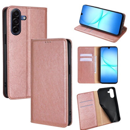 Samsung Galaxy A17 5G Gloss Oil Solid Color Magnetic Leather Phone Case - Rose Gold