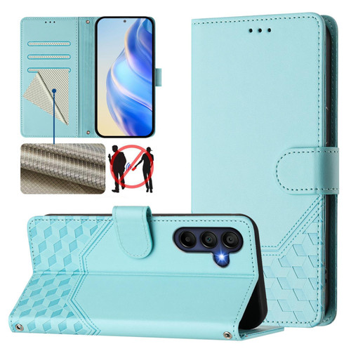 Samsung Galaxy A17 5G Honeycomb Embossing RFID Leather Phone Case - Mint Green
