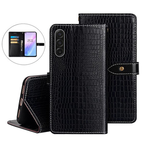 Samsung Galaxy A17 5G idewei Crocodile Texture Leather Phone Case - Black