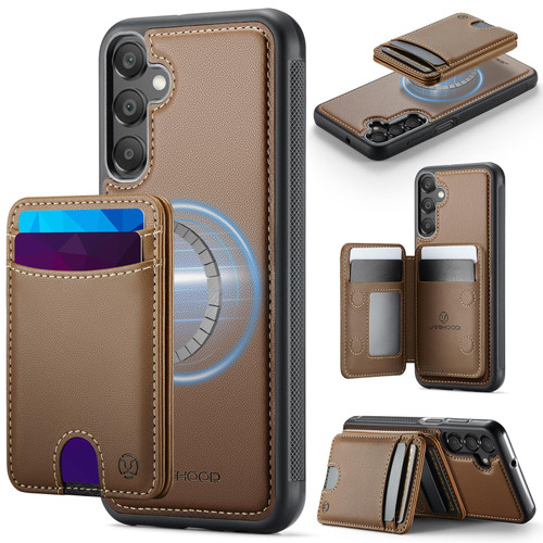 Samsung Galaxy A17 5G JEEHOOD J10 Flip Card Bag MagSafe Split RFID Leather Phone Case - Brown