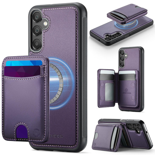 Samsung Galaxy A17 5G JEEHOOD J10 Flip Card Bag MagSafe Split RFID Leather Phone Case - Purple