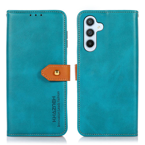 Samsung Galaxy A17 5G KHAZNEH Dual-color Cowhide Texture Flip Leather Phone Case - Blue