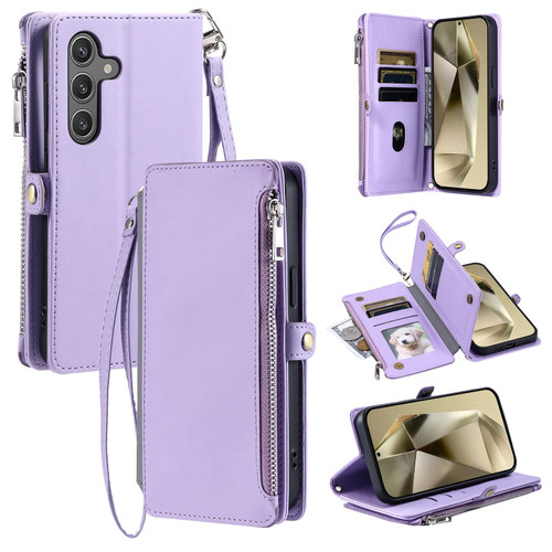 Samsung Galaxy A17 5G Leather Stitching Multi-card Slot Zipper Phone Case - Purple