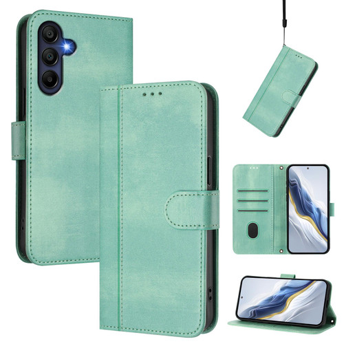Samsung Galaxy A17 5G Line Splicing Buckle Retro Leather Phone Case - Mint Green
