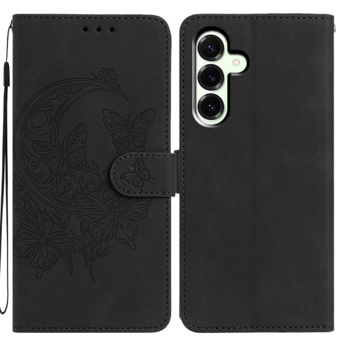 Samsung Galaxy A17 5G Moonlit Butterfly Dance Pattern Embossed Leather Phone Case - Black