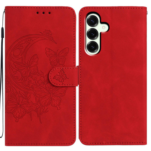 Samsung Galaxy A17 5G Moonlit Butterfly Dance Pattern Embossed Leather Phone Case - Red