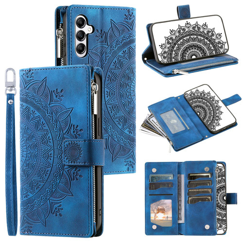 Samsung Galaxy A17 5G Multi-Card Totem Zipper Leather Phone Case - Blue
