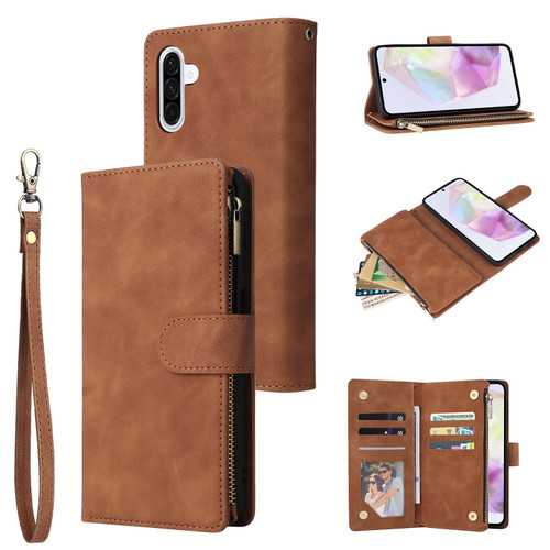 Samsung Galaxy A17 5G Multifunctional Frosted Zipper Wallet Leather Phone Case - Brown