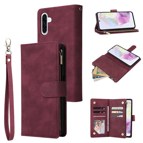 Samsung Galaxy A17 5G Multifunctional Frosted Zipper Wallet Leather Phone Case - Wine Red