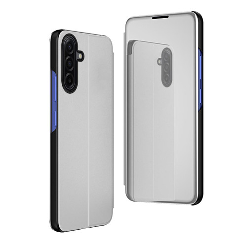 Samsung Galaxy A17 5G Plated Mirror Horizontal Flip Leather Phone Case with Holder - Silver