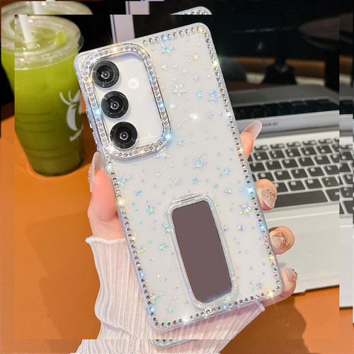 Samsung Galaxy A17 5G Rhinestone Glitter TPU 4-corners Anti-fall Phone Case with Holder - Transparent Stars