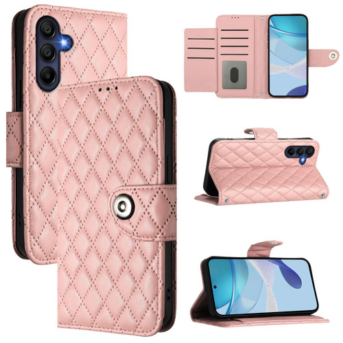 Samsung Galaxy A17 5G Rhombic Texture Flip Leather Phone Case with Lanyard - Coral Pink