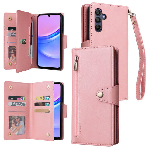 Samsung Galaxy A17 5G Rivet Buckle 9 Cards Three Fold Leather Phone Case - Rose Gold