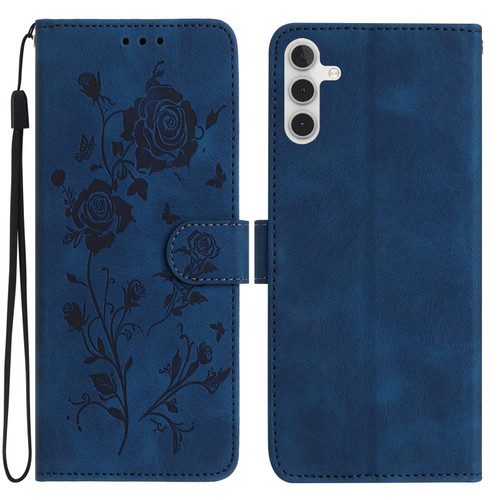 Samsung Galaxy A17 5G Rose Flower Embossing Pattern Leather Phone Case - Dark Blue