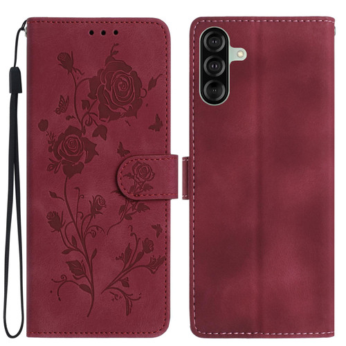 Samsung Galaxy A17 5G Rose Flower Embossing Pattern Leather Phone Case - Red