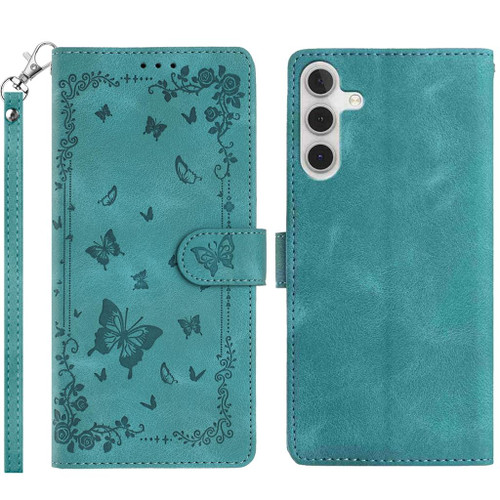 Samsung Galaxy A17 5G Secret Garden Butterfly Pattern Leather Phone Case - Green