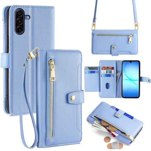 Samsung Galaxy A17 5G Sheep Texture Cross-body Zipper Wallet Leather Phone Case - Blue