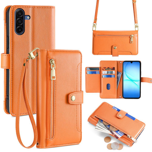 Samsung Galaxy A17 5G Sheep Texture Cross-body Zipper Wallet Leather Phone Case - Orange