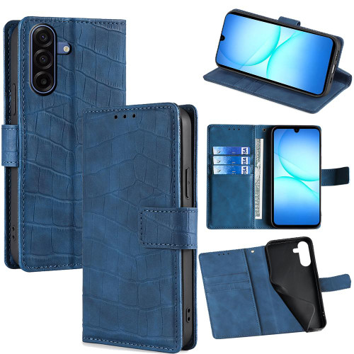 Samsung Galaxy A17 5G Skin Feel Crocodile Magnetic Clasp Leather Phone Case - Blue