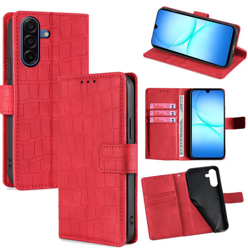 Samsung Galaxy A17 5G Skin Feel Crocodile Magnetic Clasp Leather Phone Case - Red