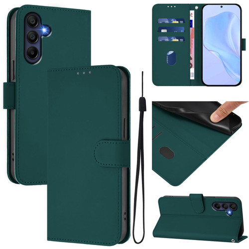 Samsung Galaxy A17 5G Skin Feel Solid Color Leather Phone Case with Lanyard - Dark Green