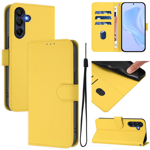 Samsung Galaxy A17 5G Skin Feel Solid Color Leather Phone Case with Lanyard - Lemon Yellow