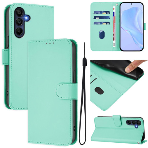 Samsung Galaxy A17 5G Skin Feel Solid Color Leather Phone Case with Lanyard - Mint Green