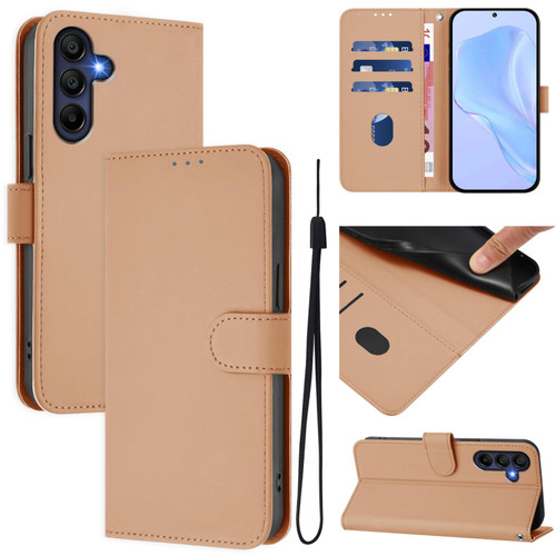 Samsung Galaxy A17 5G Skin Feel Solid Color Leather Phone Case with Lanyard - Nude