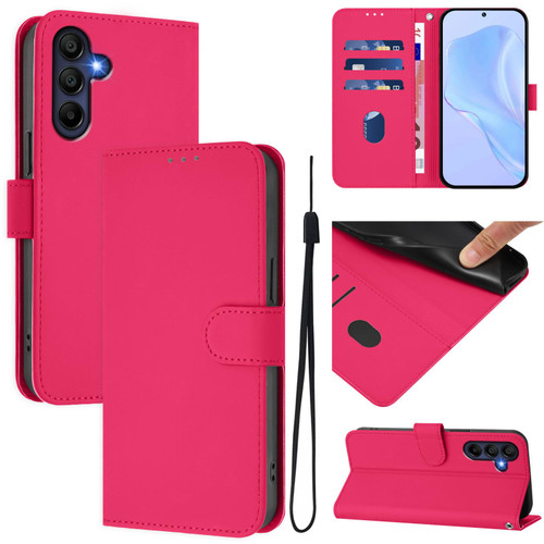 Samsung Galaxy A17 5G Skin Feel Solid Color Leather Phone Case with Lanyard - Rose Red