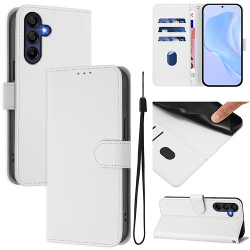 Samsung Galaxy A17 5G Skin Feel Solid Color Leather Phone Case with Lanyard - White