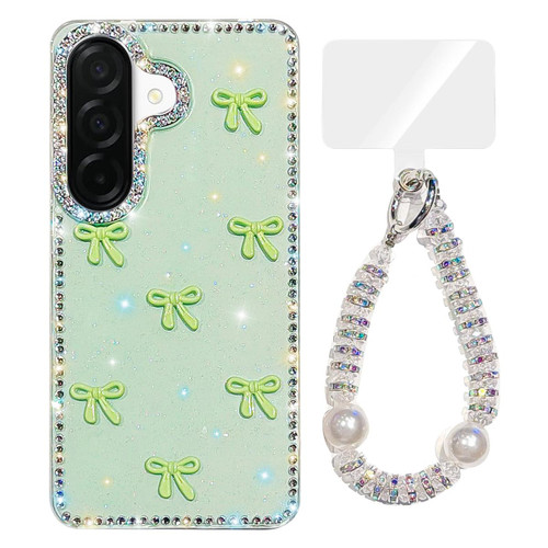 Samsung Galaxy A17 5G Sparkling IMD Colorful Bow Phone Case with Bracelet - Glitter Light Green
