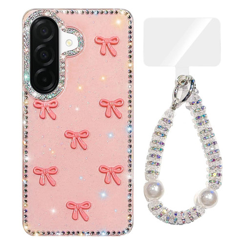 Samsung Galaxy A17 5G Sparkling IMD Colorful Bow Phone Case with Bracelet - Glitter Light Pink