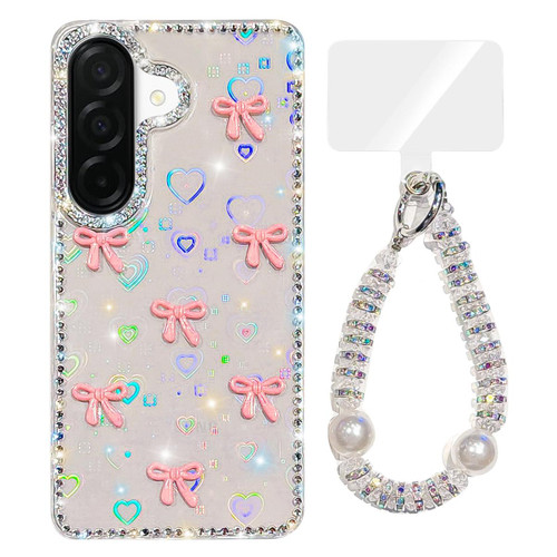 Samsung Galaxy A17 5G Sparkling IMD Colorful Bow Phone Case with Bracelet - Love Transparent