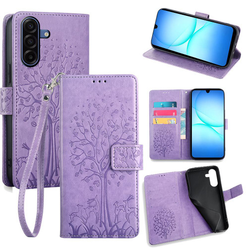 Samsung Galaxy A17 5G Tree & Deer Embossed Leather Phone Case - Purple