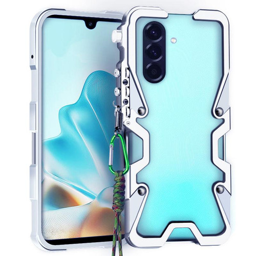 Samsung Galaxy A17 5G Trigger Design Hollow Metal Frame Phone Case with Lanyard - Silver