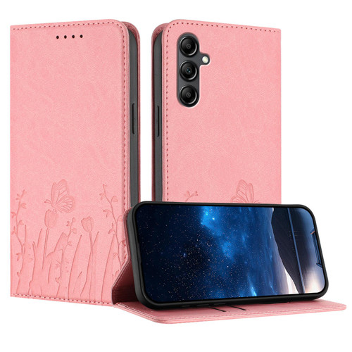 Samsung Galaxy A17 5G Tulips Butterfly Pattern Magnetic Vegan Leather Phone Case - Pink