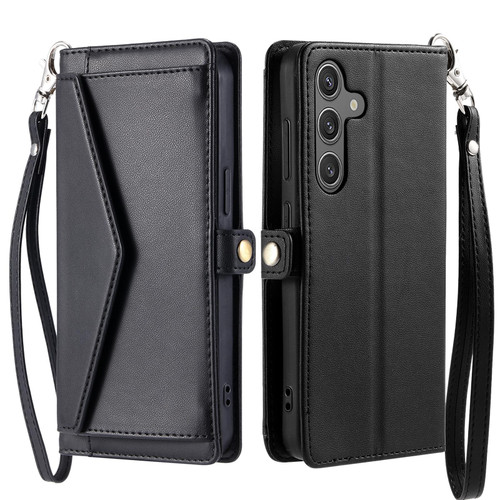 Samsung Galaxy A17 5G Wallet Multi-card Slot Leather Phone Case with Lanyard - Black