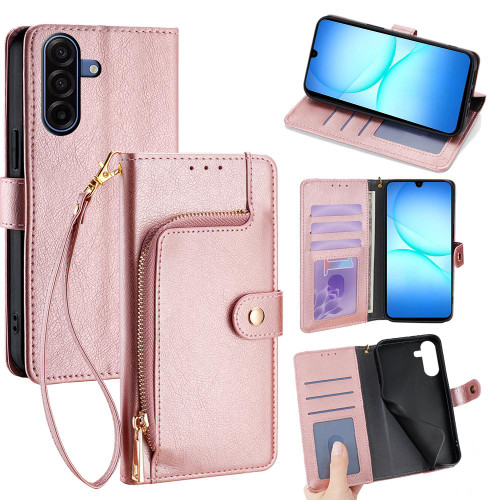 Samsung Galaxy A17 5G Zipper Bag Leather Phone Case - Rose Gold