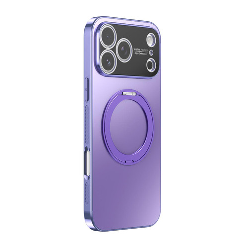 iPhone 17 Pro Max 360 Degree Rotating Holder MagSafe Electroplated Phone Case with Lens Cover - Light Purple