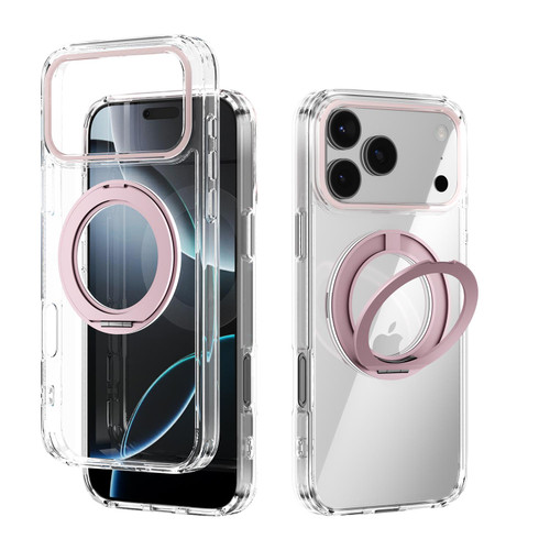 iPhone 17 Pro Max ABEEL MagSafe Q-LUCK Pivot Bracket Transparent Phone Case - Pink