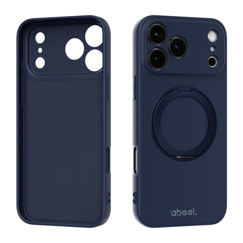 iPhone 17 Pro Max ABEEL Skin-friendly Feel Magnetic Liquid Silicone Phone Case with Holder - Blue